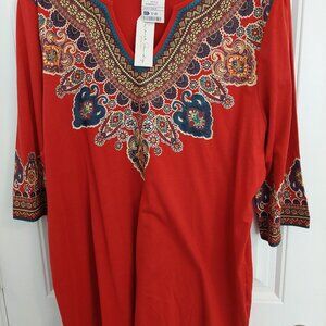Bohemian red and multicolored blouse.